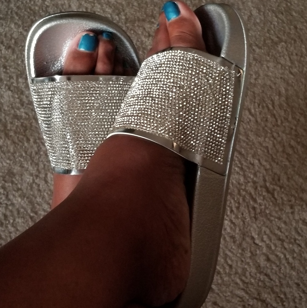 Babe Silver Glitter Slide Sandals